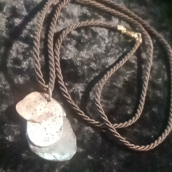 pendant necklace Jewelry - Silver and Brown Braided Cord Necklace with Crystal Pendant 26 In Long